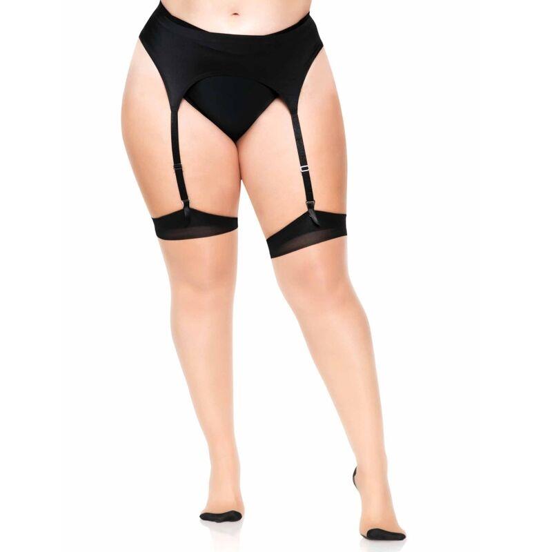PLUS LYCRA SHEER 2 TONE THIGH HIGH WITH BACKSEAM AND CUBAN HEEL