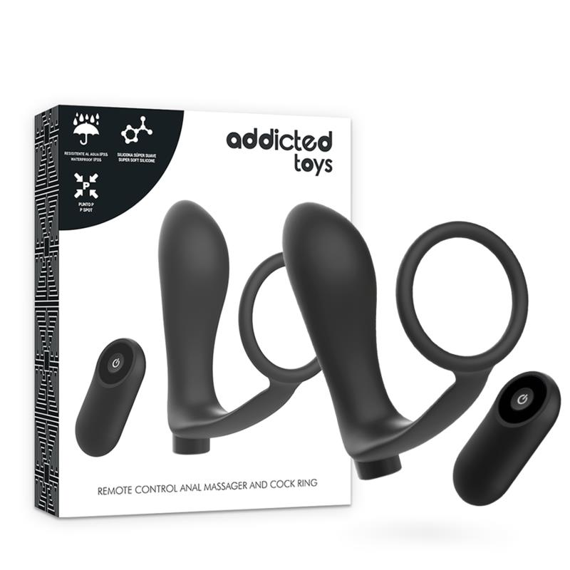 PENIS RING WITH REMOTE CONTROL ANAL PLUG BLACK RECHARGEABLE