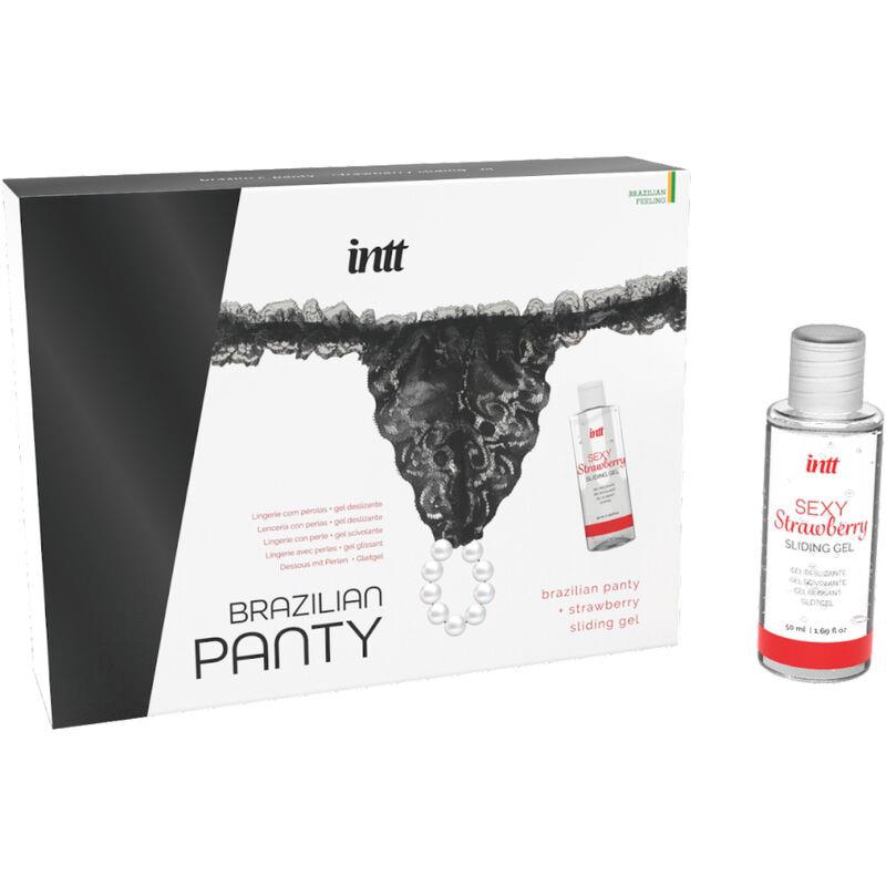 BRAZILIAN BLACK PANTY WITH PEARLS AND LUBRICANT GEL 50 ML