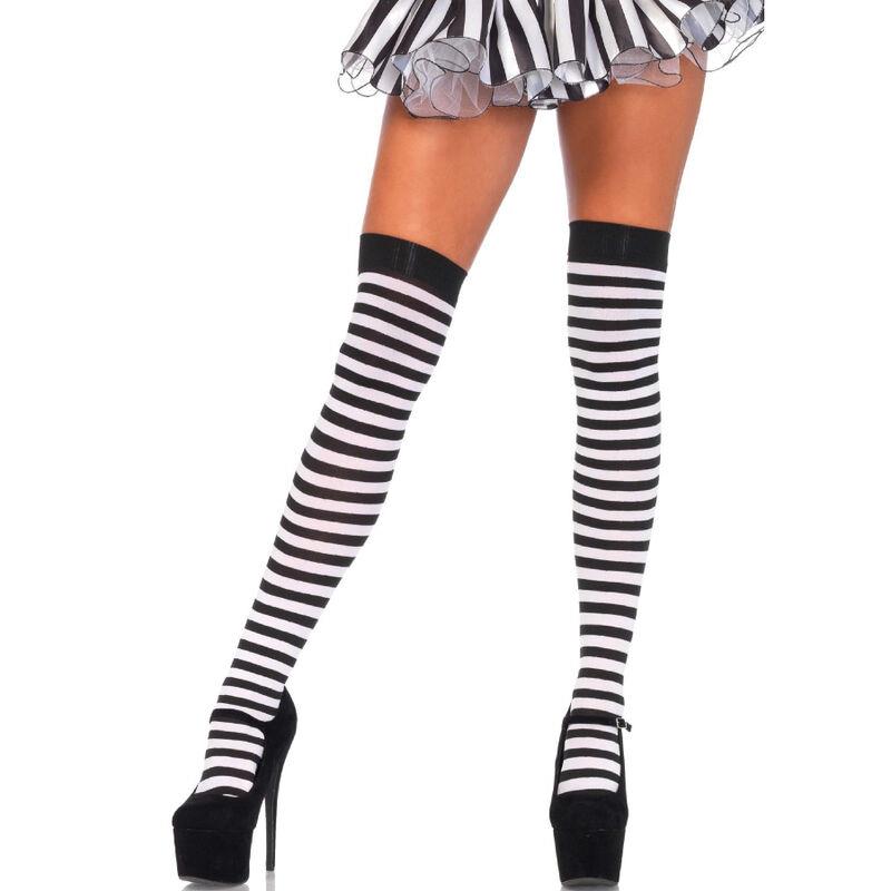 BLACK/WHITE STRIPED HIGH SOCKS