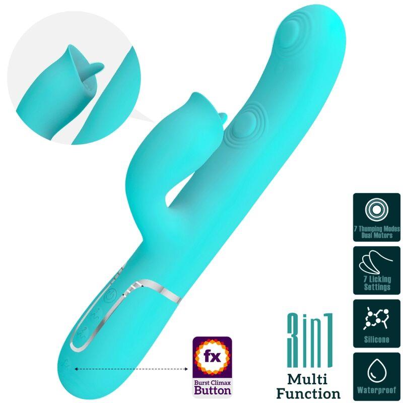 RABBIT VIBRATOR WITH LICKING AQUA GREEN