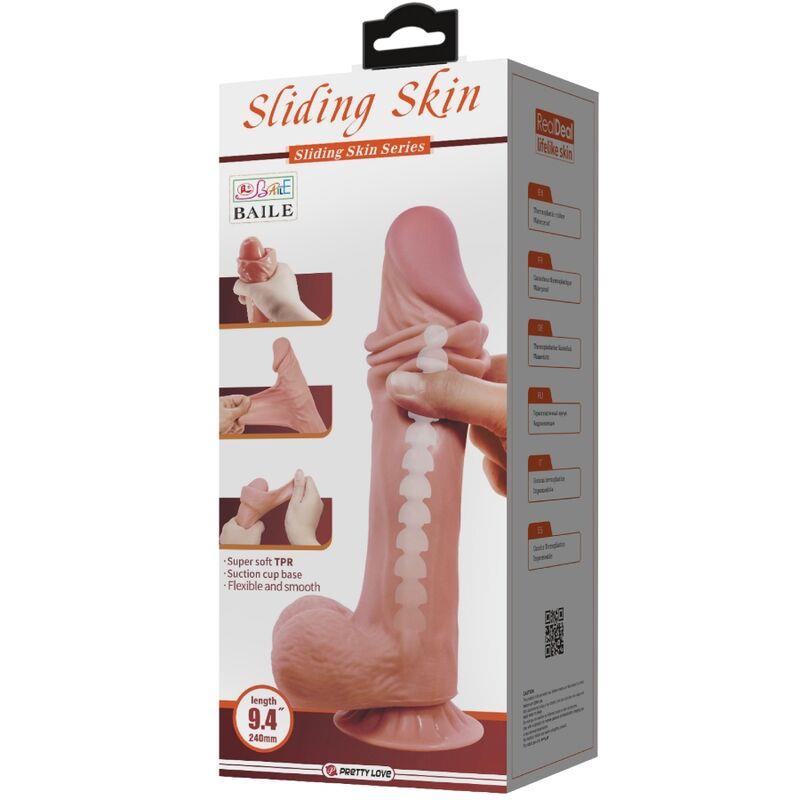 SERIJA SLIDING SKIN REALISTIČNI DILDO S CUPOM ZA USISAVANJE SMEĐE BOJE 24 CM