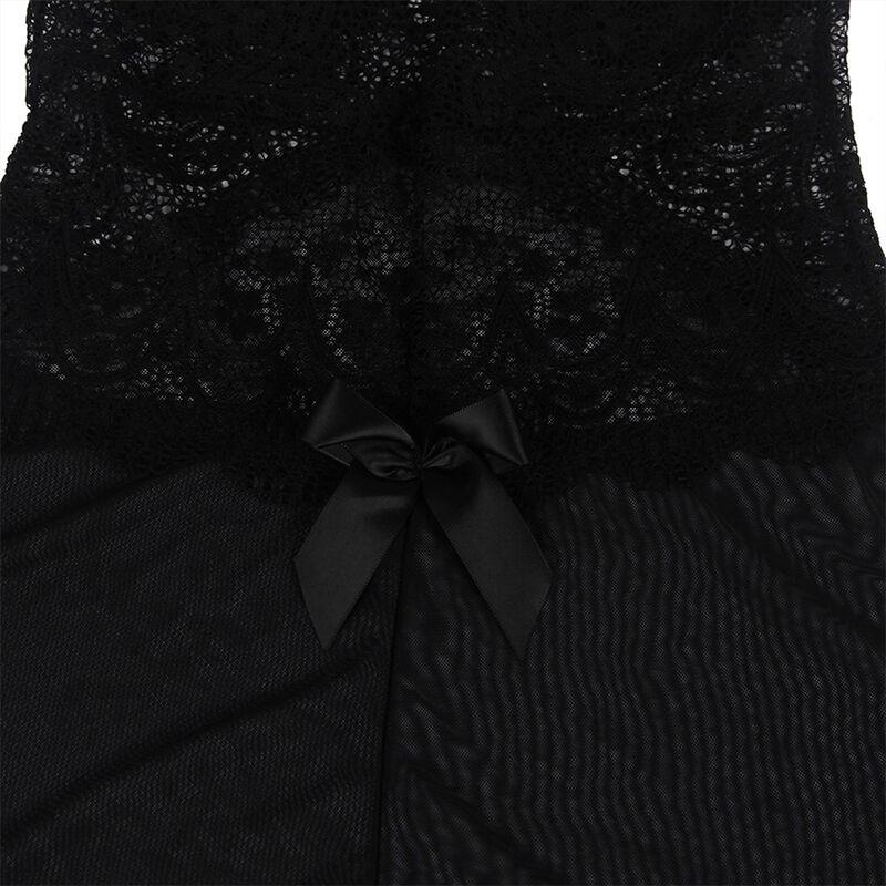 BABYDOLL TULLE FABRIC WITH LACE AND FLOWER DETAIL BLACK S/M