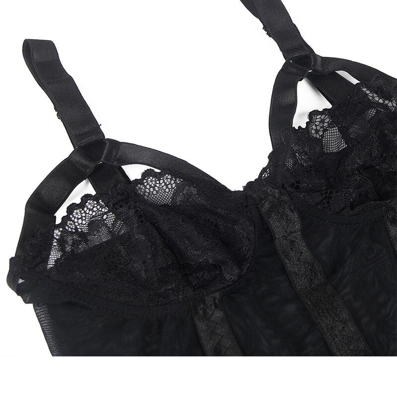 TEDDY WITH GARTER STRAP DETAIL CHEST BLACK S/M