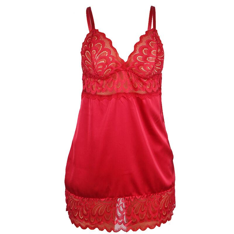 SATIN BABYDOLL WITH LACE RED S/M
