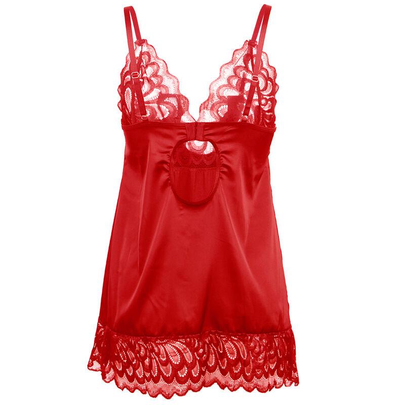 SATIN BABYDOLL WITH LACE RED S/M
