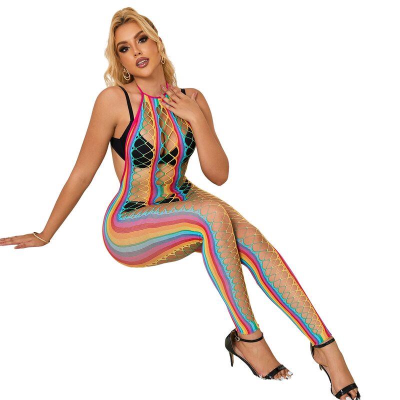 952358 RAINBOW MESH HALTER NECK BODYSTOCKING XS/M