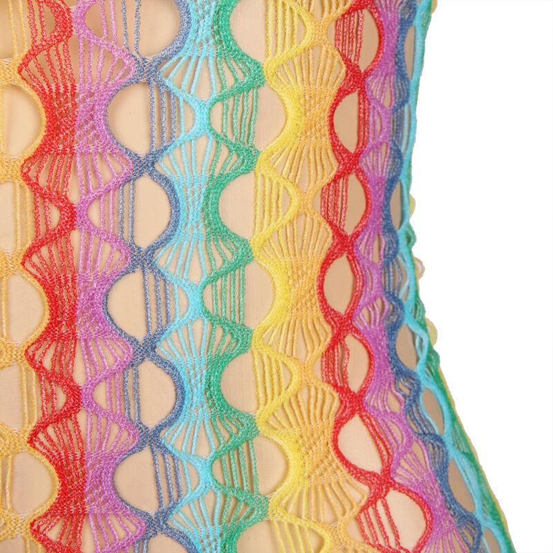 952365 RAINBOW BARE SHOULDER FISHNET DRESS ONE SIZE