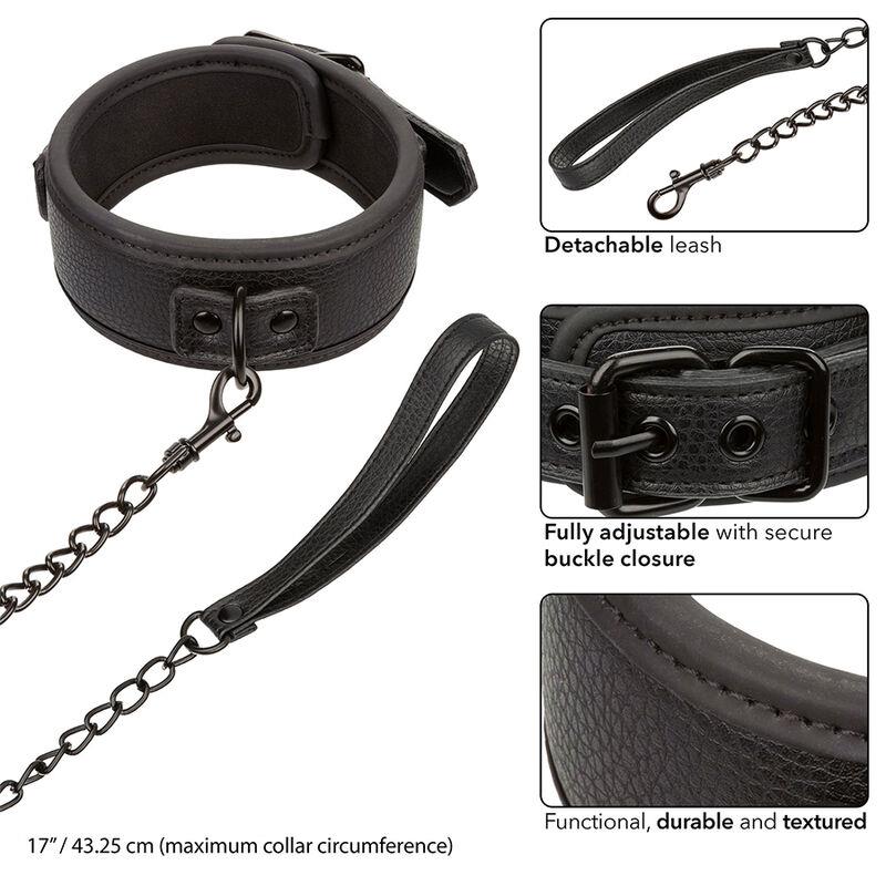 NOCTURNAL COLLAR & LEASH LEATHER ADJUSTABLE BLACK
