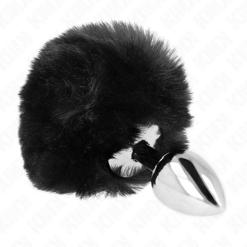 STAINLESS STEEL PLUG 7 x 3 CM WITH BLACK FAUX FUR RABBIT TAIL 8 CM