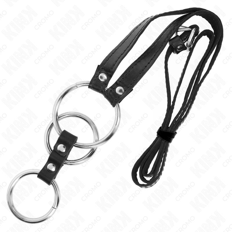 TRIPLE METAL PENIS RING 3.8 CM TO 5 CM WITH LEATHER BELT 112 CM