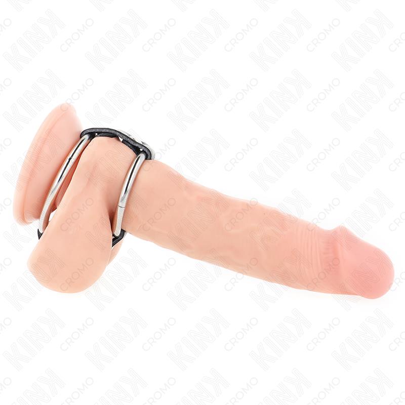 DOUBLE METAL PENIS RING 3.8 CM TO 5 CM CONNECTED WITH LEATHER