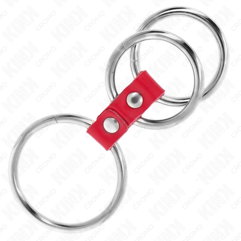 TRIPLE METAL PENIS RING 3.7 CM TO 5 CM CONNECTED WITH RED LEATHER