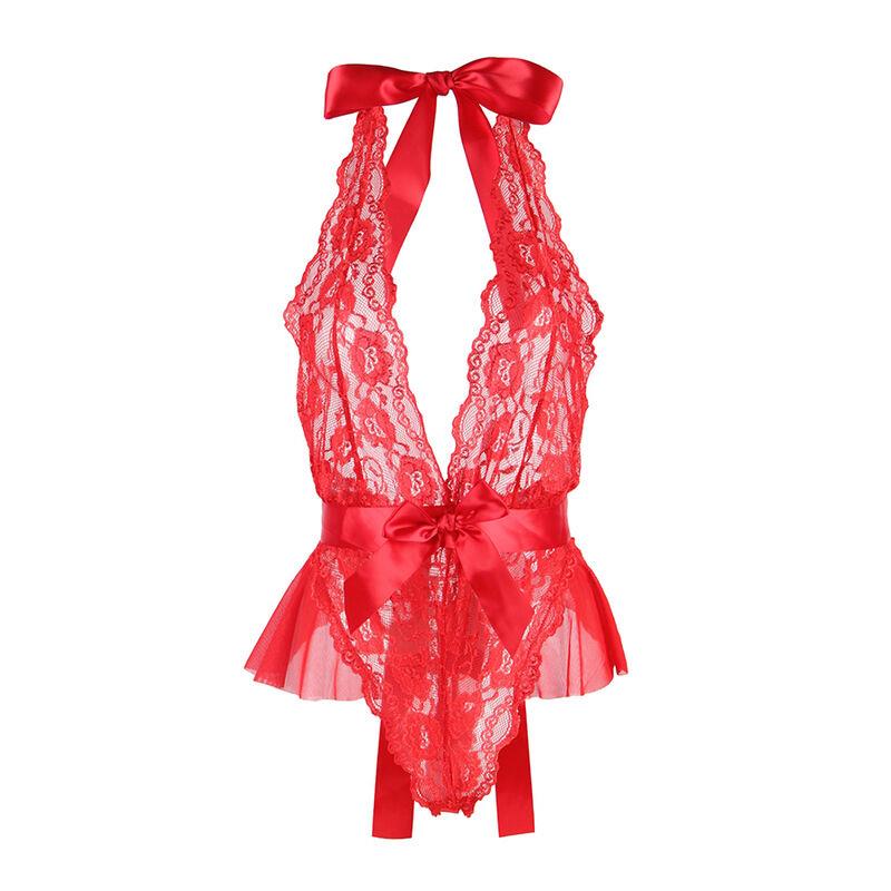 953980 SEXY BODY WITH RUFFLES + BELT RED L/XL
