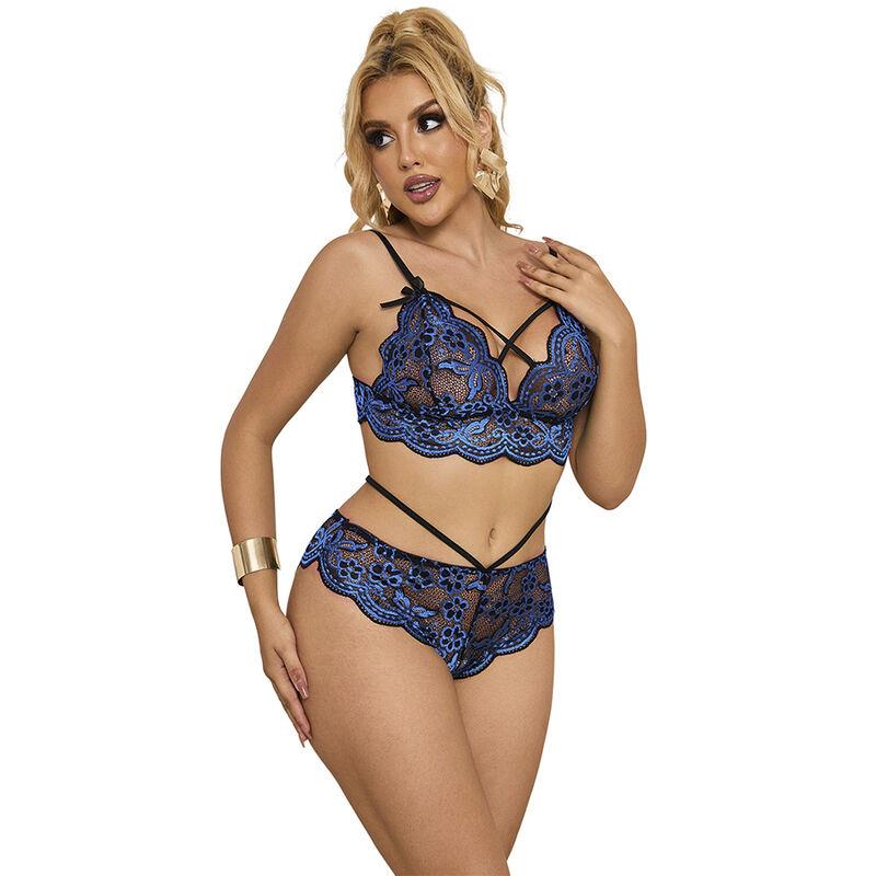 954079 BRA + PANTIES LACE BLUE L/XL