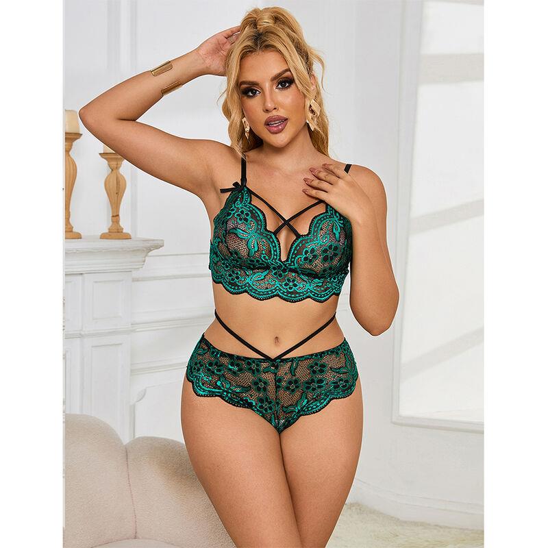 954086 BRA + PANTIES LACE GREEN S/M