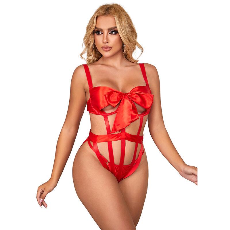 954468 SEXY OPENWORK BODY WITH BOW RED S/M