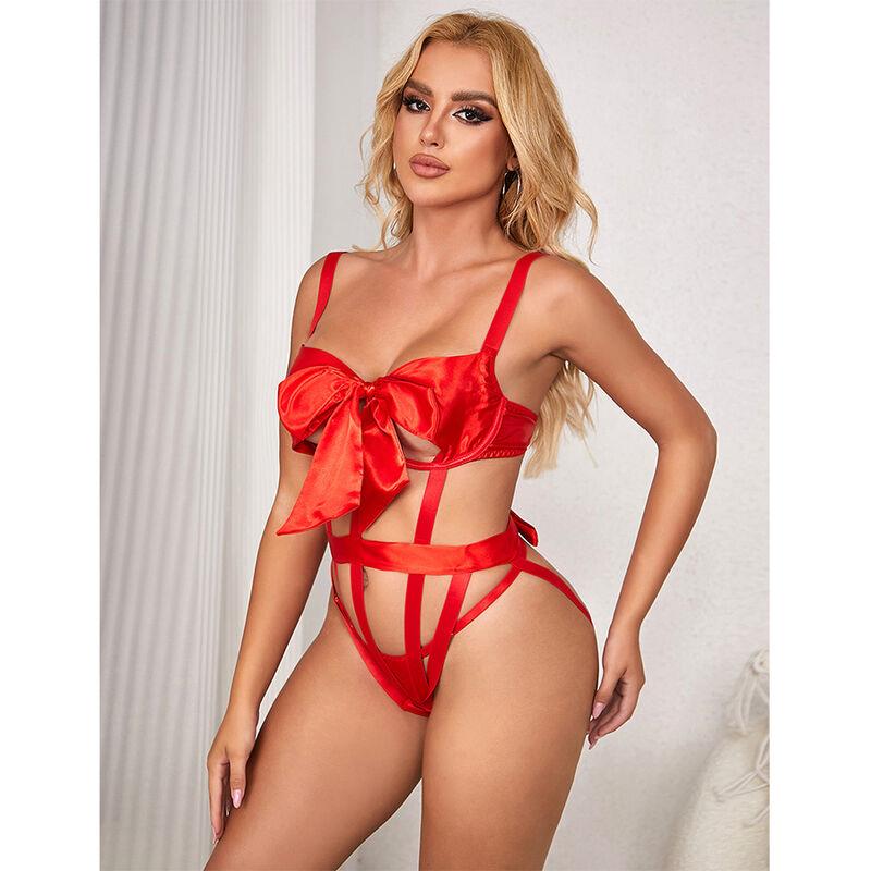 954468 SEXY OPENWORK BODY WITH BOW RED S/M