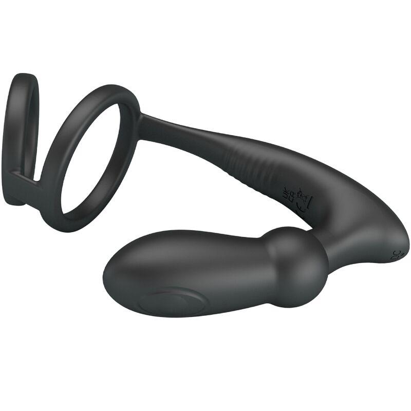 EMONI PENIS RING + ANAL PLUG 12 VIBRATIONS BLACK