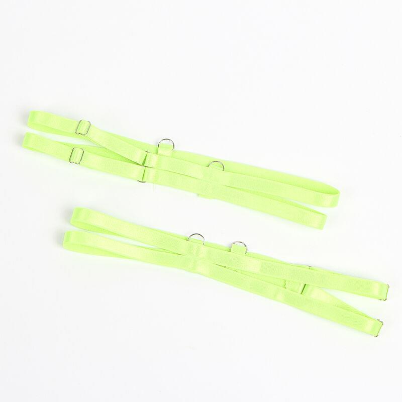 955311 SET OF BRA WITH LACE AND GARTER LINES GREEN AND BLUE S/M