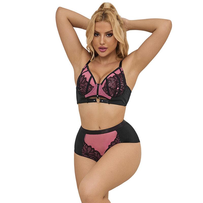 955588 PINK PATENT LEATHER MESH ZIPPER BRA SET L/XL