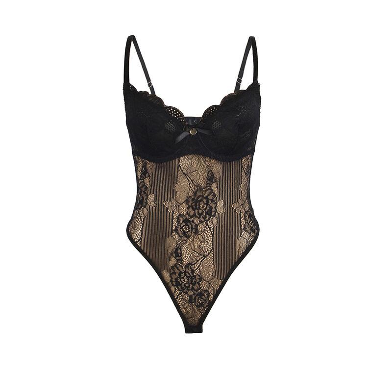 955625 LACE BODYSUIT WITH BOTTOM CLOSURE BLACK L/XL