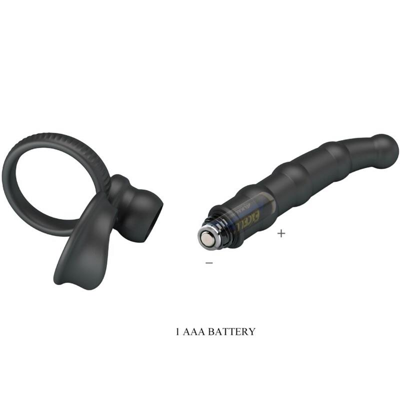 TATUM VIBRATING PENIS RING WITH PLUG 10 VIBRATIONS BLACK