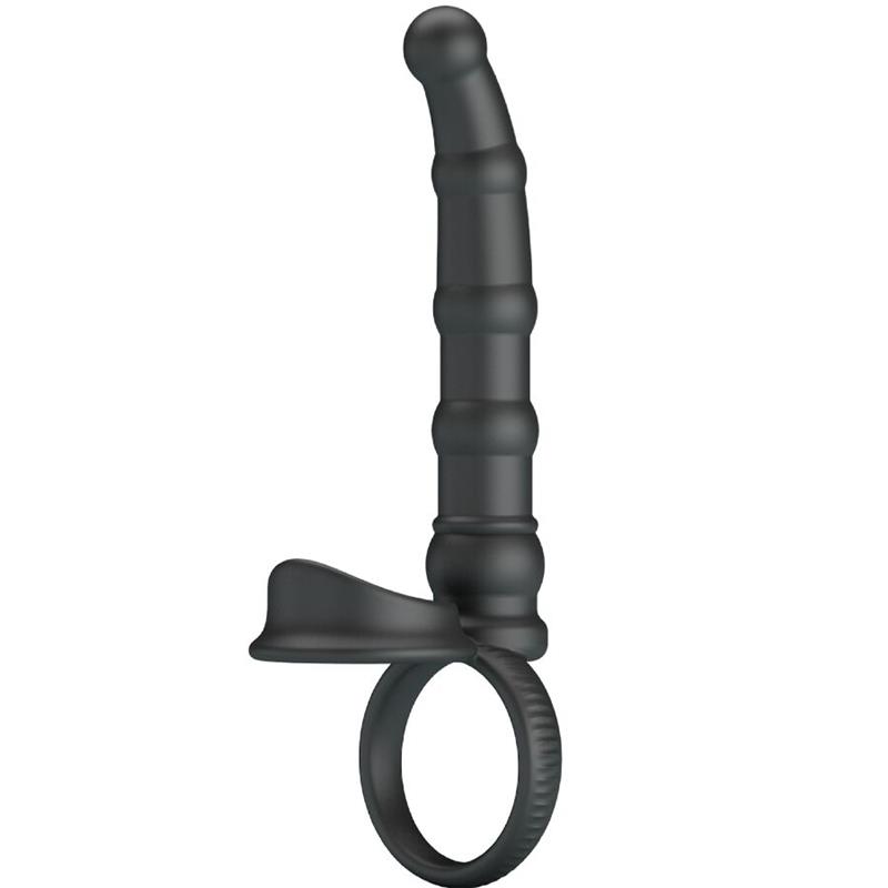 TATUM VIBRATING PENIS RING WITH PLUG 10 VIBRATIONS BLACK