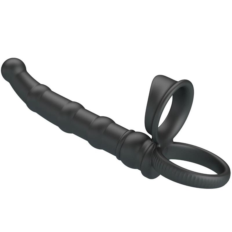 TATUM VIBRATING PENIS RING WITH PLUG 10 VIBRATIONS BLACK
