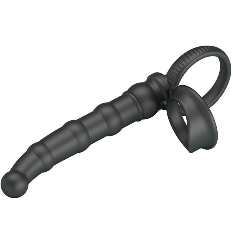 TATUM VIBRATING PENIS RING WITH PLUG 10 VIBRATIONS BLACK