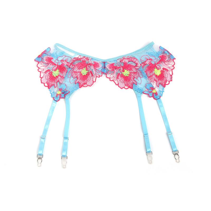 957643 KOMPLET BRA IN PODVEZICE Z VEZENJEM CVETOV ROZA S/M