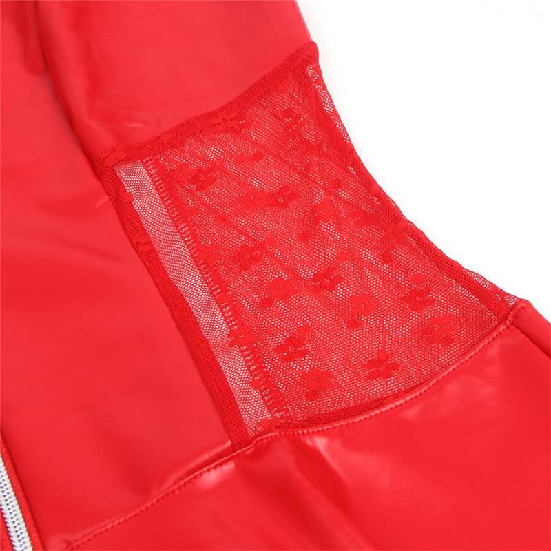 957728 LACE ZIPPER LEATHER DRESS RED S/M