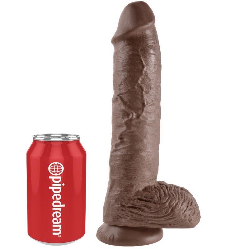 10 DILDO BROWN WITH BALLS 25.4 CM