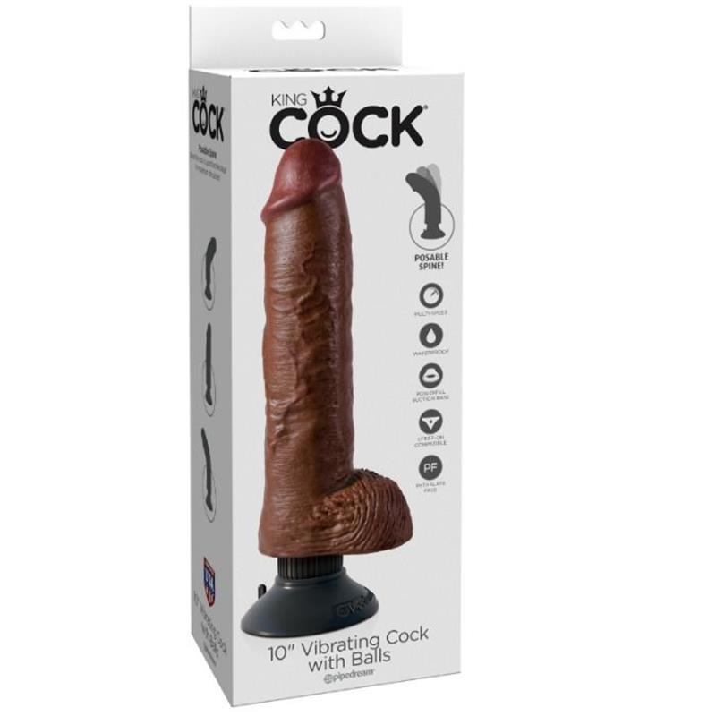 25.5 CM VIBRATING COCK WITH BALLS BROWN