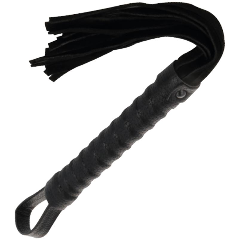 BLACK BONDAGE WHIP WITH LEATHER HANDLE
