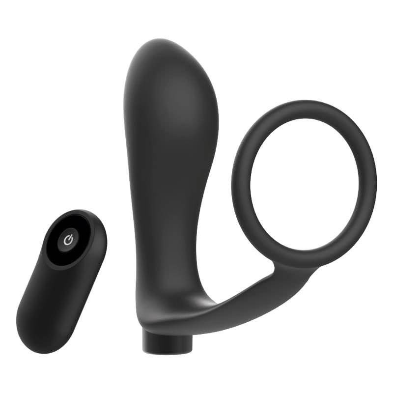 PENIS RING WITH REMOTE CONTROL ANAL PLUG BLACK RECHARGEABLE