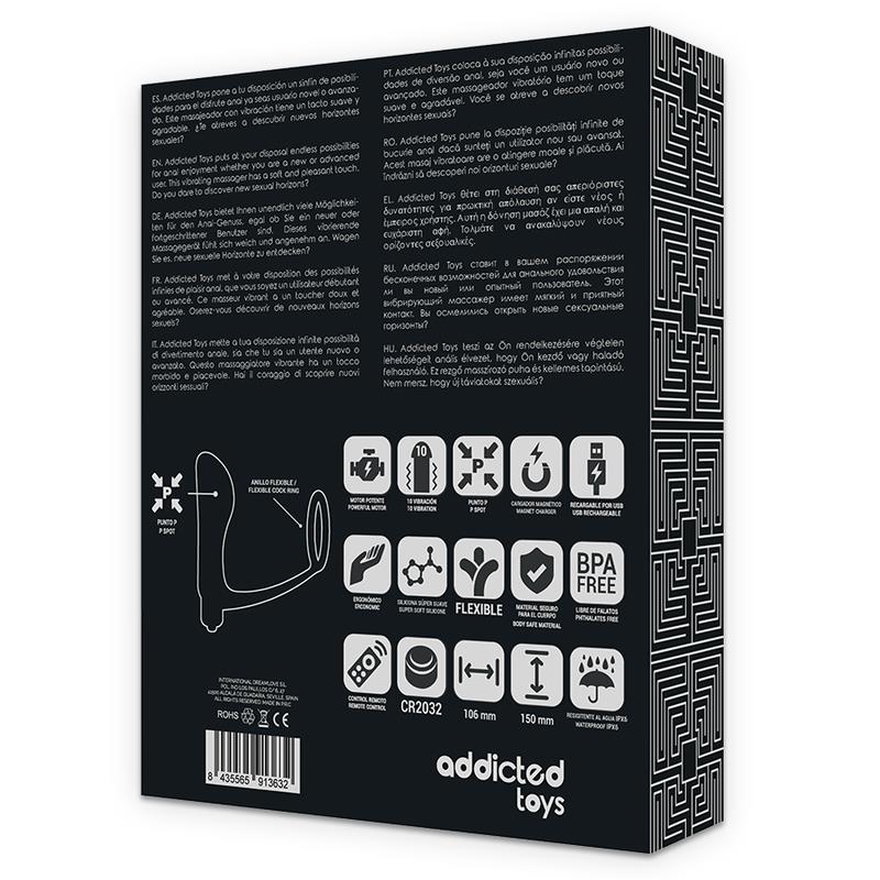 PENIS RING WITH REMOTE CONTROL ANAL PLUG BLACK RECHARGEABLE